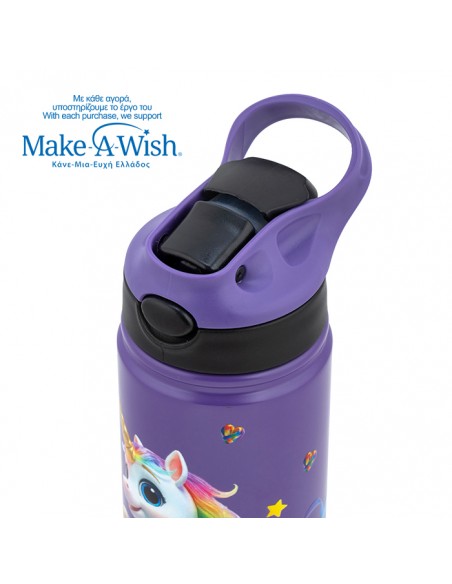 Θερμός μπουκάλι ανοξείδωτο με καλαμάκι We Care. Purple Unicorn 500ml NAVA