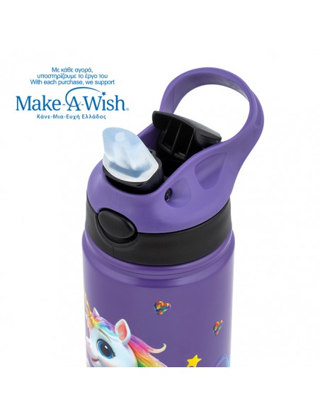 Θερμός μπουκάλι ανοξείδωτο με καλαμάκι We Care. Purple Unicorn 500ml NAVA