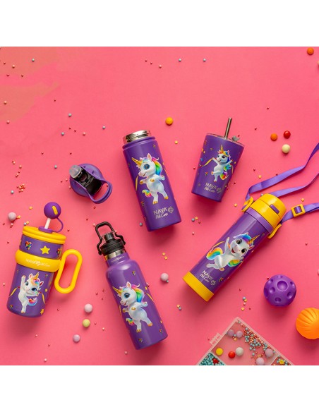 Θερμός μπουκάλι ανοξείδωτο με καλαμάκι We Care. Purple Unicorn 500ml NAVA