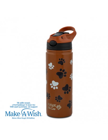 Θερμός μπουκάλι ανοξείδωτο με καλαμάκι We Care. Paw Prints 500ml NAVA