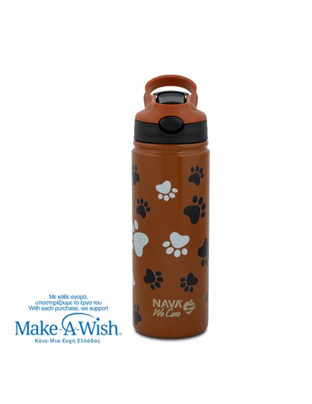 Θερμός μπουκάλι ανοξείδωτο με καλαμάκι We Care. Paw Prints 500ml NAVA