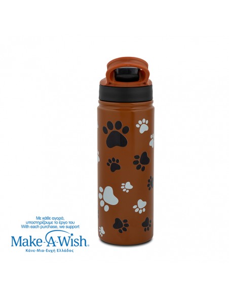 Θερμός μπουκάλι ανοξείδωτο με καλαμάκι We Care. Paw Prints 500ml NAVA