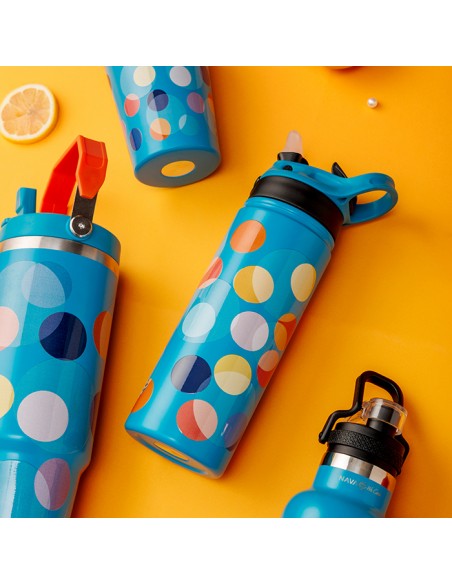Θερμός μπουκάλι ανοξείδωτο με καλαμάκι We Care. Color Dots 500ml NAVA