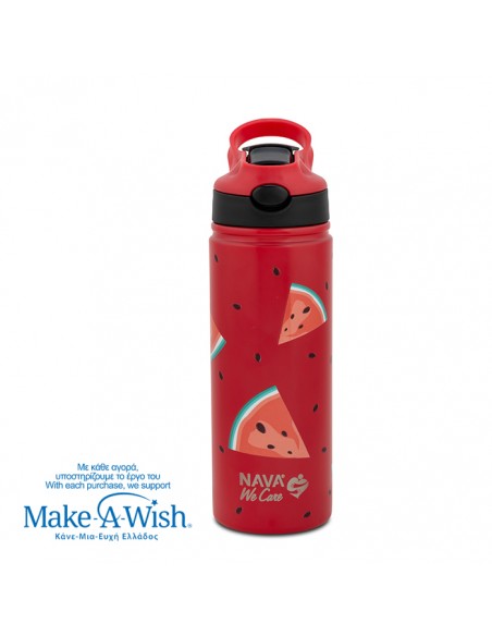 Θερμός μπουκάλι ανοξείδωτο με καλαμάκι We Care. Watermelon 500ml NAVA