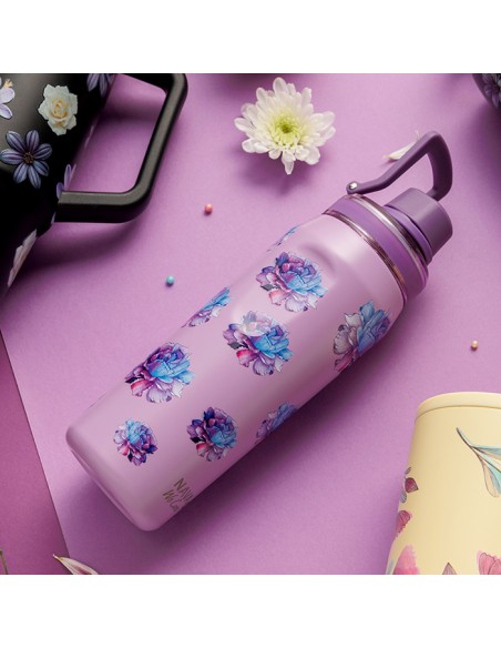 Θερμός μπουκάλι ανοξείδωτο με στόμιο We Care. Purple Floral 500ml NAVA