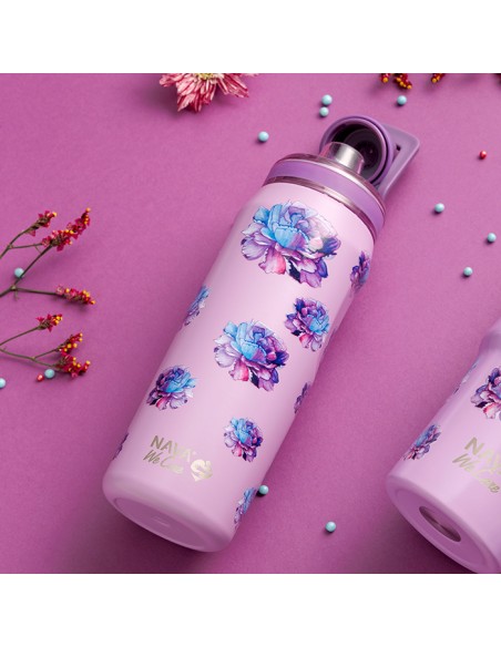 Θερμός μπουκάλι ανοξείδωτο με στόμιο We Care. Purple Floral 500ml NAVA