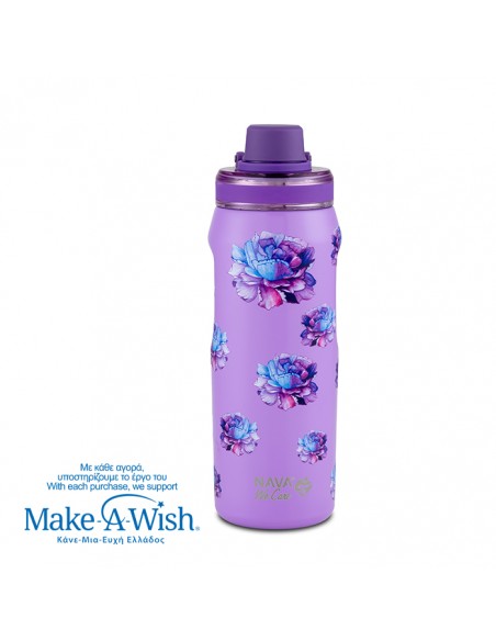 Θερμός μπουκάλι ανοξείδωτο με στόμιο We Care. Purple Floral 500ml NAVA