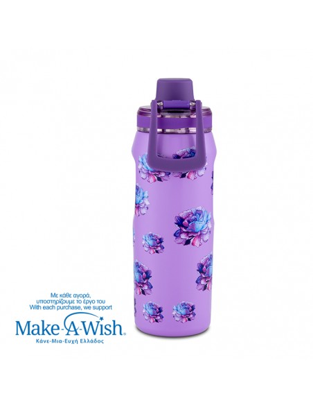 Θερμός μπουκάλι ανοξείδωτο με στόμιο We Care. Purple Floral 500ml NAVA