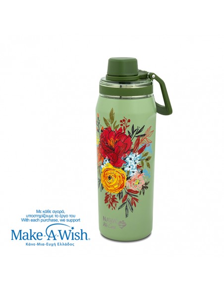 Θερμός μπουκάλι ανοξείδωτο με στόμιο We Care. Green Floral 500ml NAVA