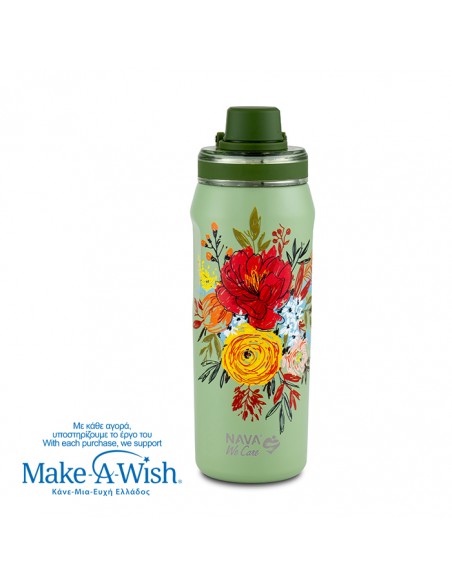 Θερμός μπουκάλι ανοξείδωτο με στόμιο We Care. Green Floral 500ml NAVA