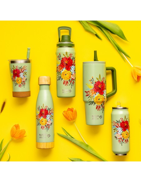 Θερμός μπουκάλι ανοξείδωτο με στόμιο We Care. Green Floral 500ml NAVA