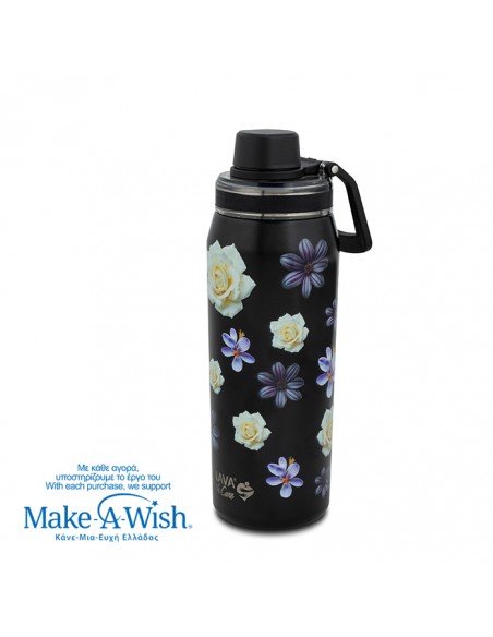 Θερμός μπουκάλι ανοξείδωτο με στόμιο We Care. Black Floral 500ml NAVA