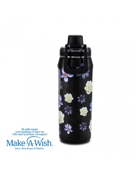 Θερμός μπουκάλι ανοξείδωτο με στόμιο We Care. Black Floral 500ml NAVA
