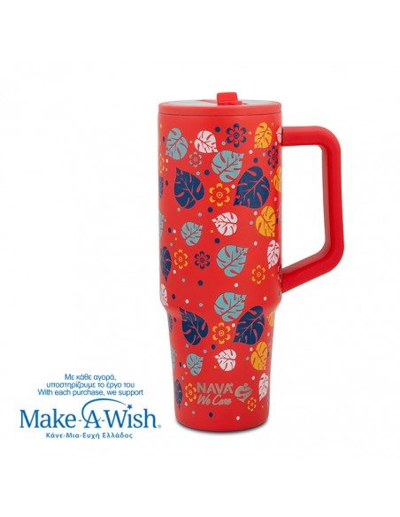Θερμός tumbler ανοξείδωτο με πλαστικό καλαμάκι We Care. Aloha 900ml NAVA