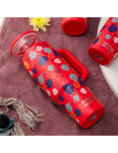 Θερμός tumbler ανοξείδωτο με πλαστικό καλαμάκι We Care. Aloha 900ml NAVA