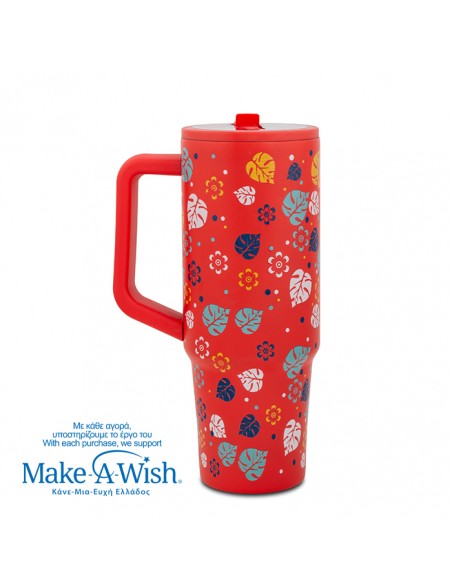Θερμός tumbler ανοξείδωτο με πλαστικό καλαμάκι We Care. Aloha 900ml NAVA