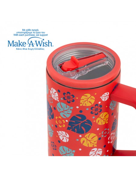 Θερμός tumbler ανοξείδωτο με πλαστικό καλαμάκι We Care. Aloha 900ml NAVA