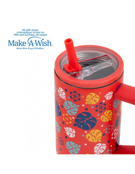 Θερμός tumbler ανοξείδωτο με πλαστικό καλαμάκι We Care. Aloha 900ml NAVA