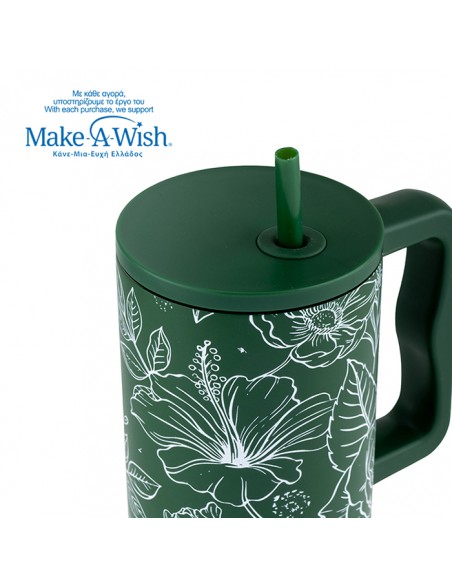 Θερμός tumbler ανοξείδωτο με πλαστικό καλαμάκι We Care. Sketch Floral 900ml NAVA