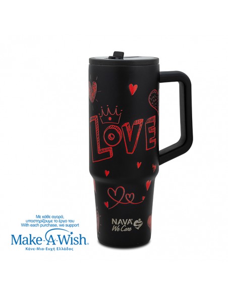 Θερμός tumbler ανοξείδωτο με πλαστικό καλαμάκι We Care. Love 900ml NAVA