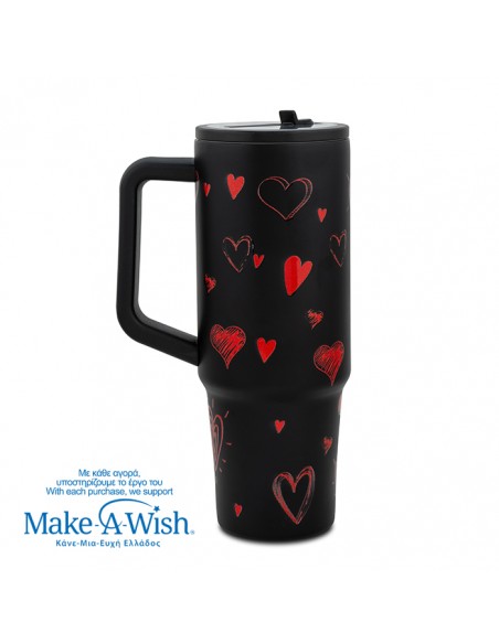 Θερμός tumbler ανοξείδωτο με πλαστικό καλαμάκι We Care. Love 900ml NAVA