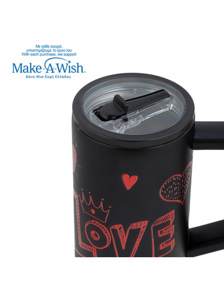 Θερμός tumbler ανοξείδωτο με πλαστικό καλαμάκι We Care. Love 900ml NAVA