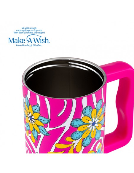 Θερμός tumbler ανοξείδωτο με πλαστικό καλαμάκι We Care. Magenta Floral 900ml NAVA
