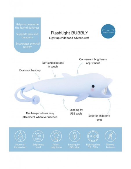 Μικρός Φακός Σιλικόνης Bubbly Dolphin - Rabbit & Friends