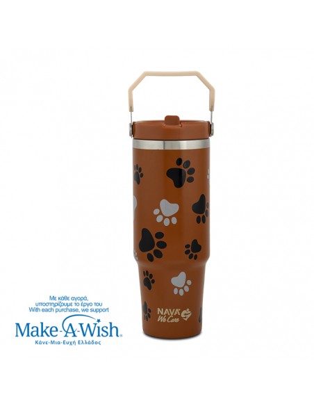 Θερμός tumbler ανοξείδωτο με καλαμάκι We Care. Paw Prints 900ml NAVA