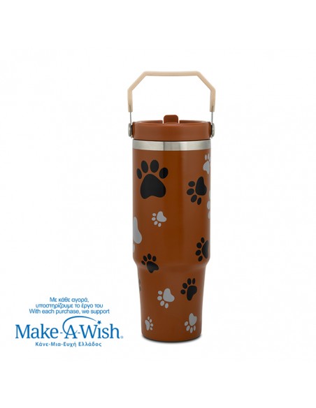 Θερμός tumbler ανοξείδωτο με καλαμάκι We Care. Paw Prints 900ml NAVA