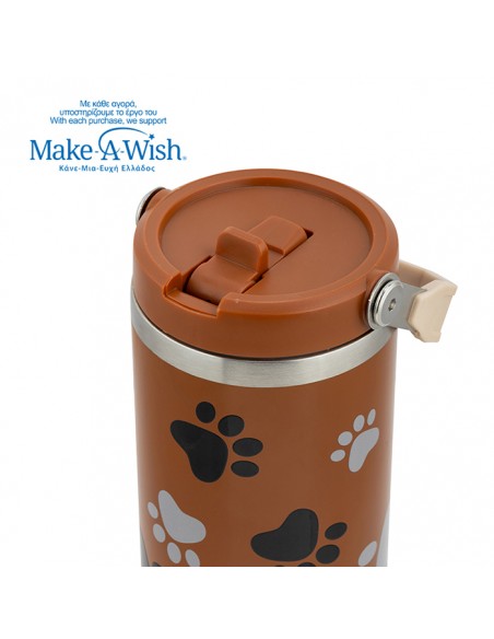 Θερμός tumbler ανοξείδωτο με καλαμάκι We Care. Paw Prints 900ml NAVA