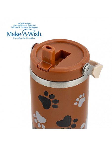 Θερμός tumbler ανοξείδωτο με καλαμάκι We Care. Paw Prints 900ml NAVA