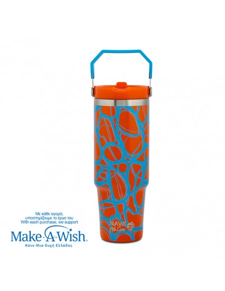 Θερμός tumbler ανοξείδωτο με καλαμάκι We Care. Blue Print 900ml NAVA