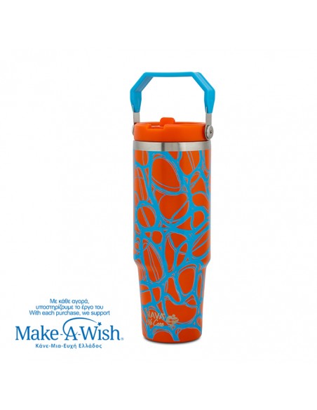 Θερμός tumbler ανοξείδωτο με καλαμάκι We Care. Blue Print 900ml NAVA