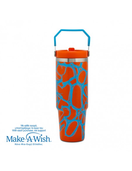 Θερμός tumbler ανοξείδωτο με καλαμάκι We Care. Blue Print 900ml NAVA