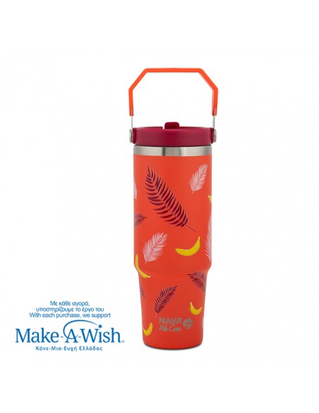 Θερμός tumbler ανοξείδωτο με καλαμάκι We Care. Palm Banana 900ml NAVA