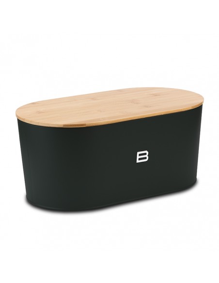 Ψωμιέρα μεταλλική με καπάκι από bamboo total black 36cm NAVA