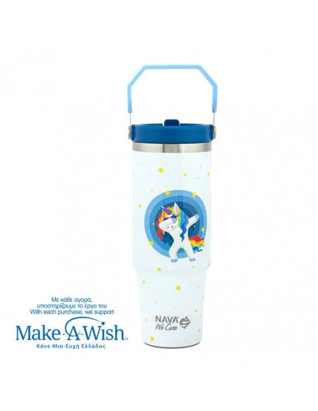 Θερμός tumbler ανοξείδωτο με καλαμάκι We Care. White Unicorn 900ml NAVA