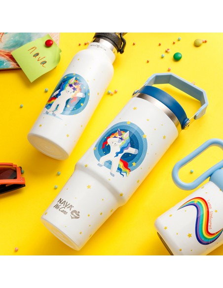 Θερμός tumbler ανοξείδωτο με καλαμάκι We Care. White Unicorn 900ml NAVA