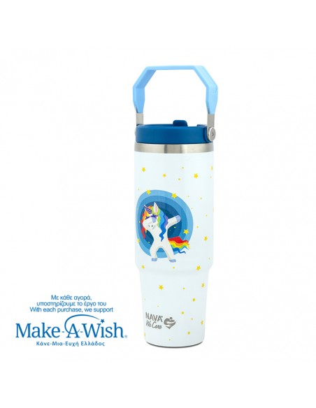 Θερμός tumbler ανοξείδωτο με καλαμάκι We Care. White Unicorn 900ml NAVA