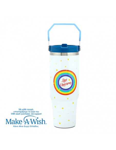 Θερμός tumbler ανοξείδωτο με καλαμάκι We Care. White Unicorn 900ml NAVA