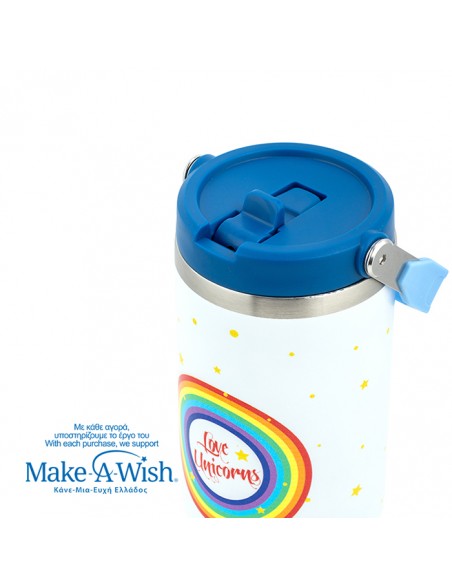 Θερμός tumbler ανοξείδωτο με καλαμάκι We Care. White Unicorn 900ml NAVA