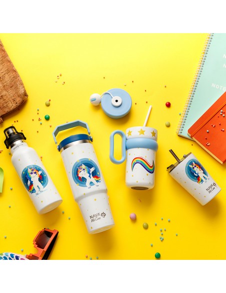 Θερμός tumbler ανοξείδωτο με καλαμάκι We Care. White Unicorn 900ml NAVA