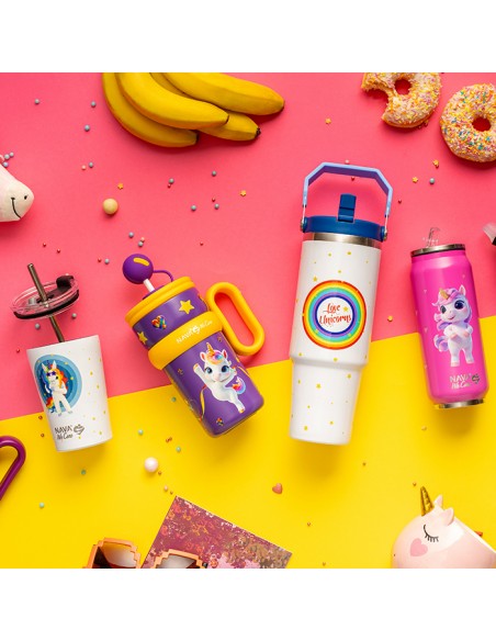 Θερμός tumbler ανοξείδωτο με καλαμάκι We Care. White Unicorn 900ml NAVA