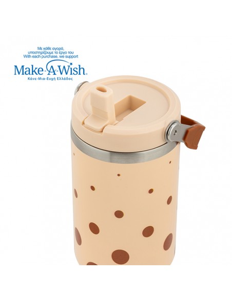 Θερμός tumbler ανοξείδωτο με καλαμάκι We Care. Brown Dots 900ml NAVA