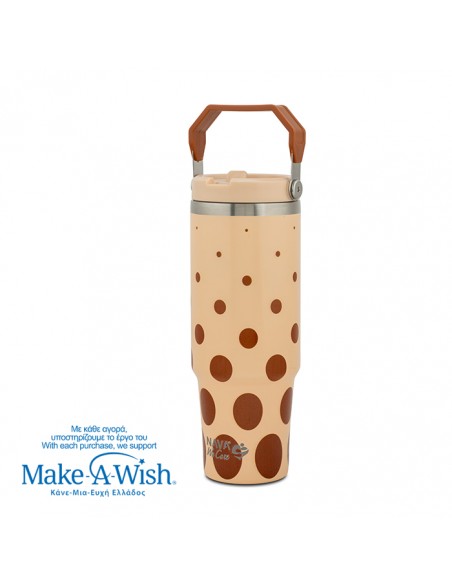 Θερμός tumbler ανοξείδωτο με καλαμάκι We Care. Brown Dots 900ml NAVA