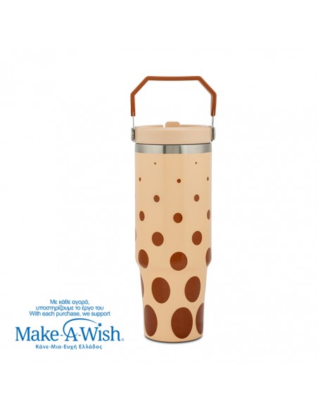 Θερμός tumbler ανοξείδωτο με καλαμάκι We Care. Brown Dots 900ml NAVA