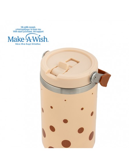 Θερμός tumbler ανοξείδωτο με καλαμάκι We Care. Brown Dots 900ml NAVA