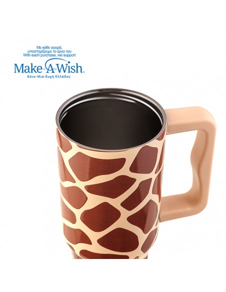 Θερμός tumbler ανοξείδωτο με πλαστικό καλαμάκι We Care. Giraffe Print 900ml NAVA