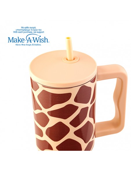 Θερμός tumbler ανοξείδωτο με πλαστικό καλαμάκι We Care. Giraffe Print 900ml NAVA